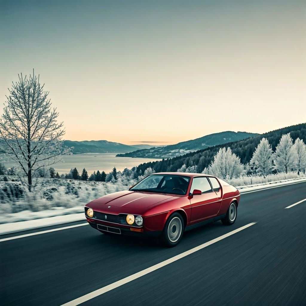 Sleek Red Renault 17 Zagato Concept in Snowy Winter Wonderla...