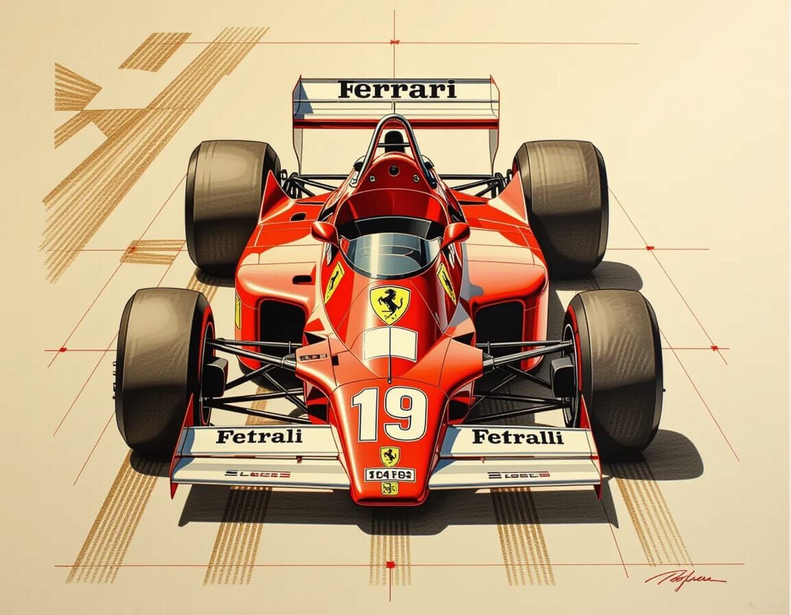 Hyperrealistic Drawing of 1976 Ferrari F1 Car