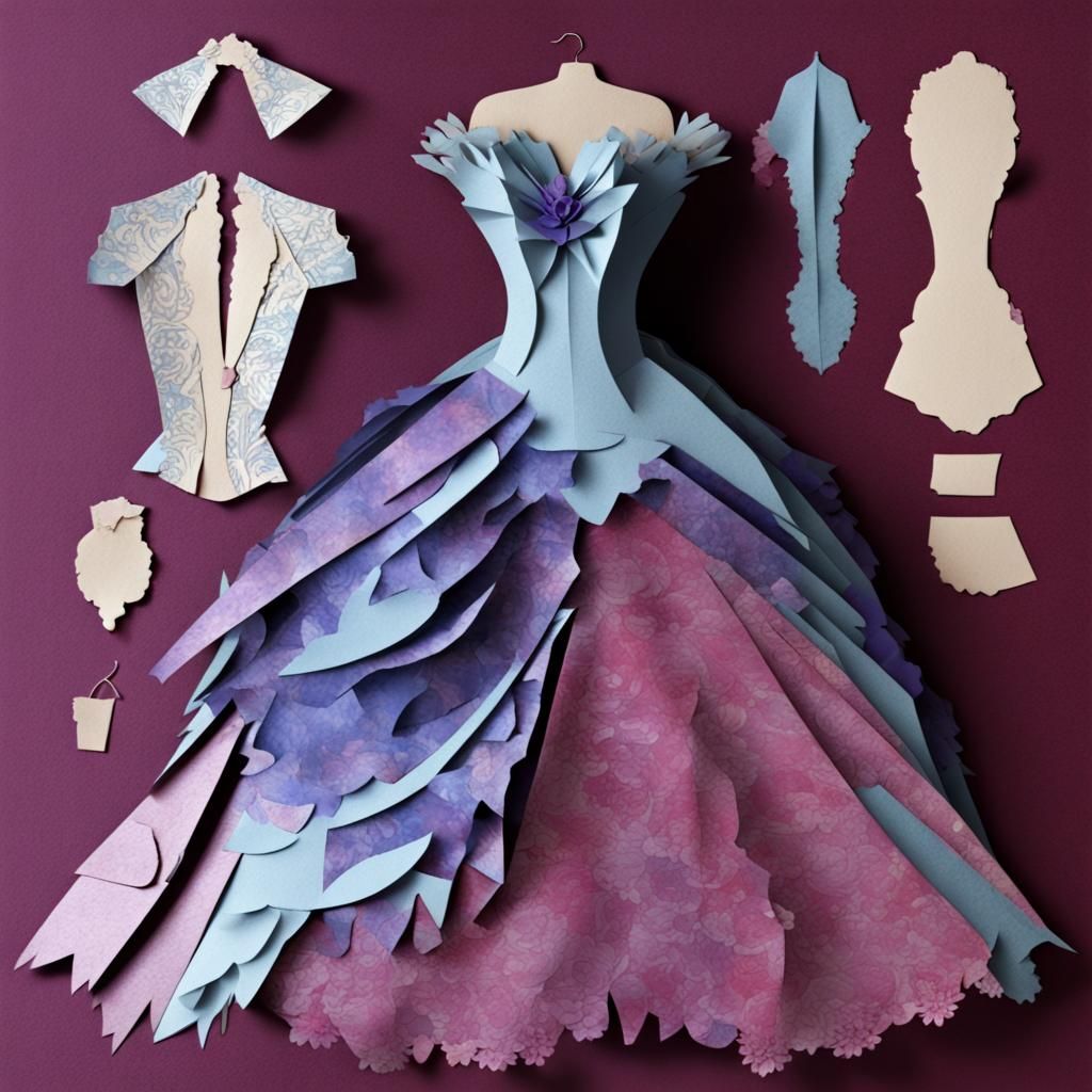 Collage Elements :: Victorian Ball Gown made of Paper :: Paper  with Ripped Edges :: 3d Layers :: 3d shading :: Paper Sc...