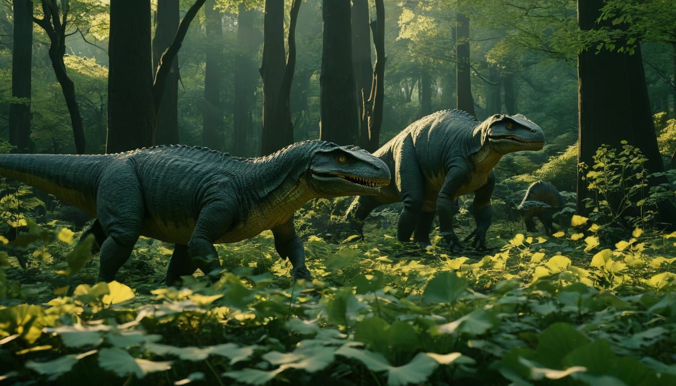 Theropods in Ginko Forest: Cinematic Film Still