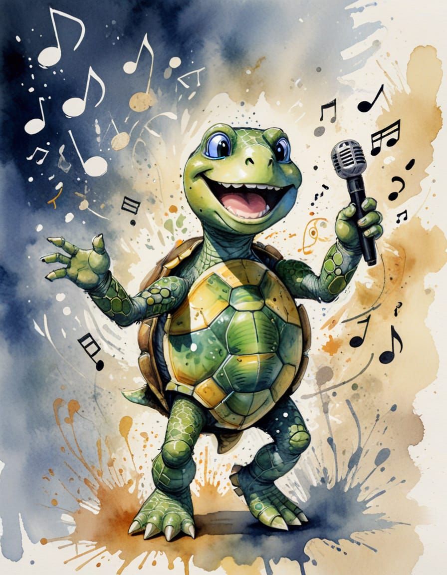 Singing Turtle Ink Splatter Illustration