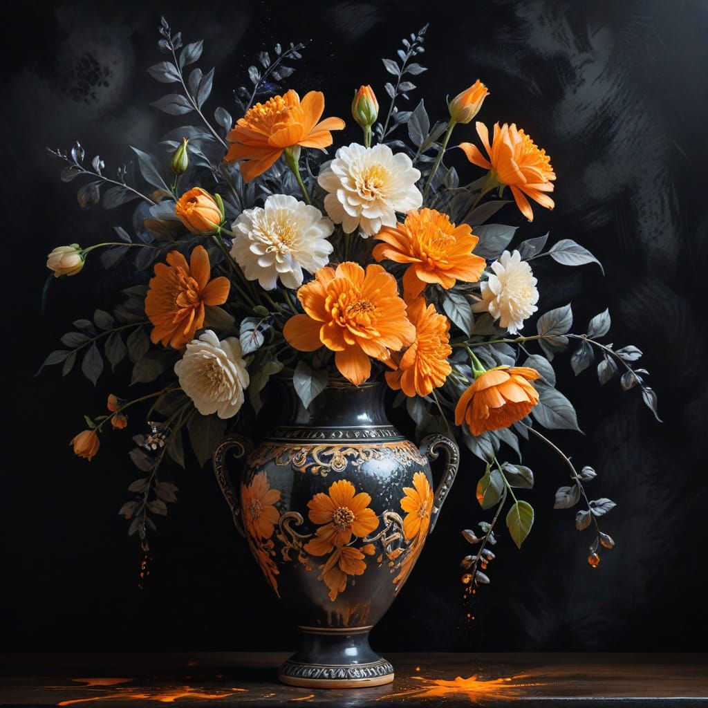 Ornate Vase in Charcoal Drawing Style