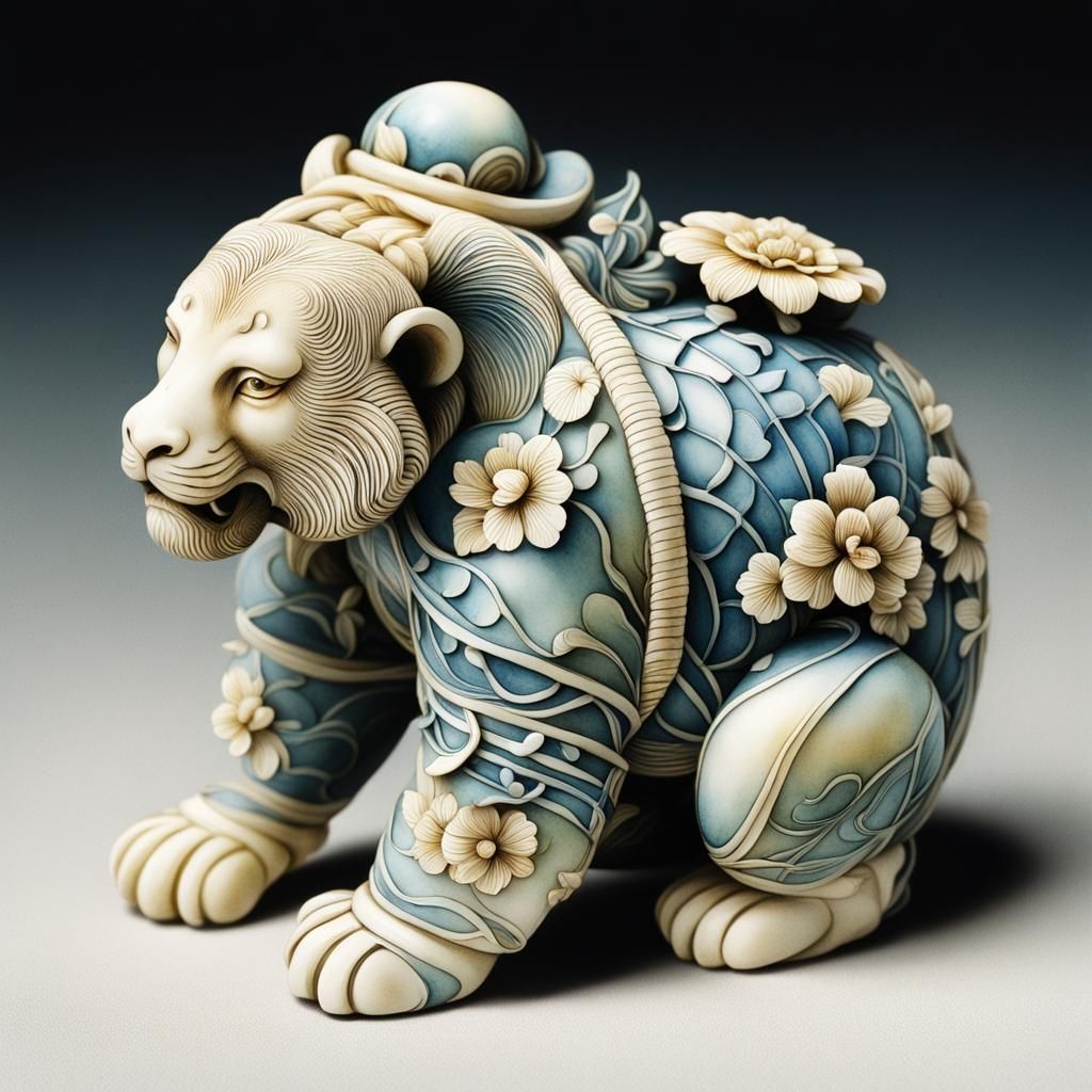 Detailed Gouache Watercolor Netsuke Figurine