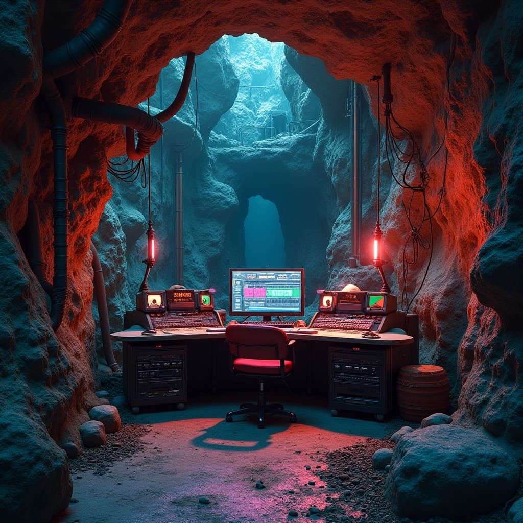 Futuristic Music Studio in Ancient Rock Cave