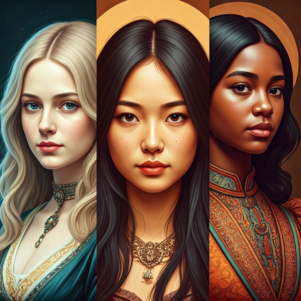 Triadic Portrait of Three Young Women in Hyperrealism