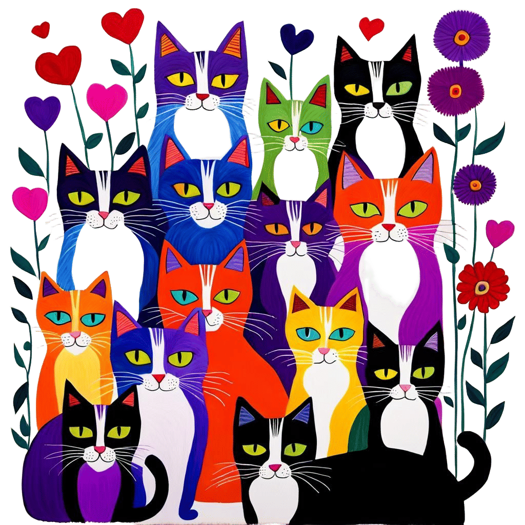 Psychedelic Fur Cats in Rows, Art Brut Style