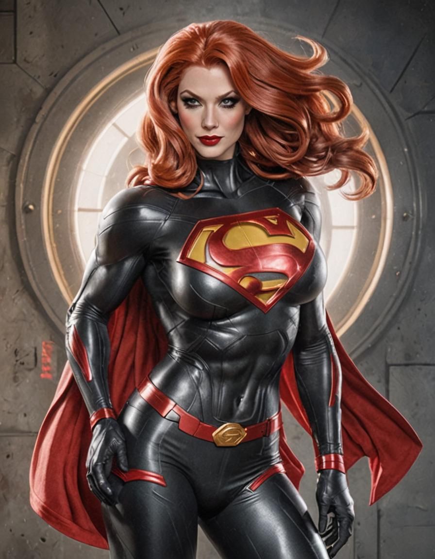 Muscular Supergirl with 1970s Beehive Hair in CGI