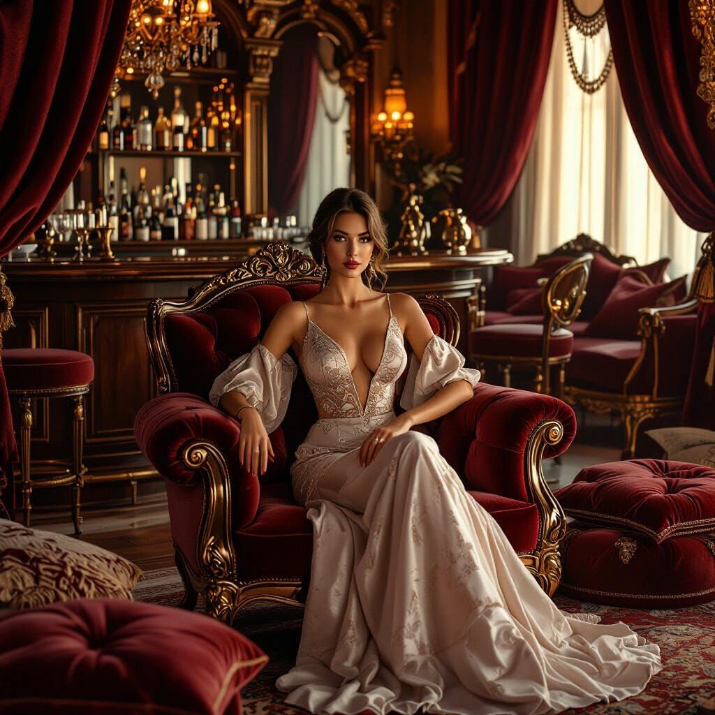 Elegant Woman in Luxurious Fantasy Room
