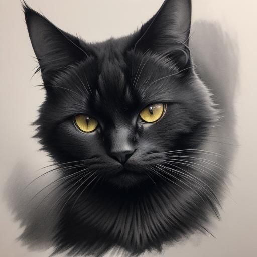 Melancholic Black Cat Portrait in Charcoal