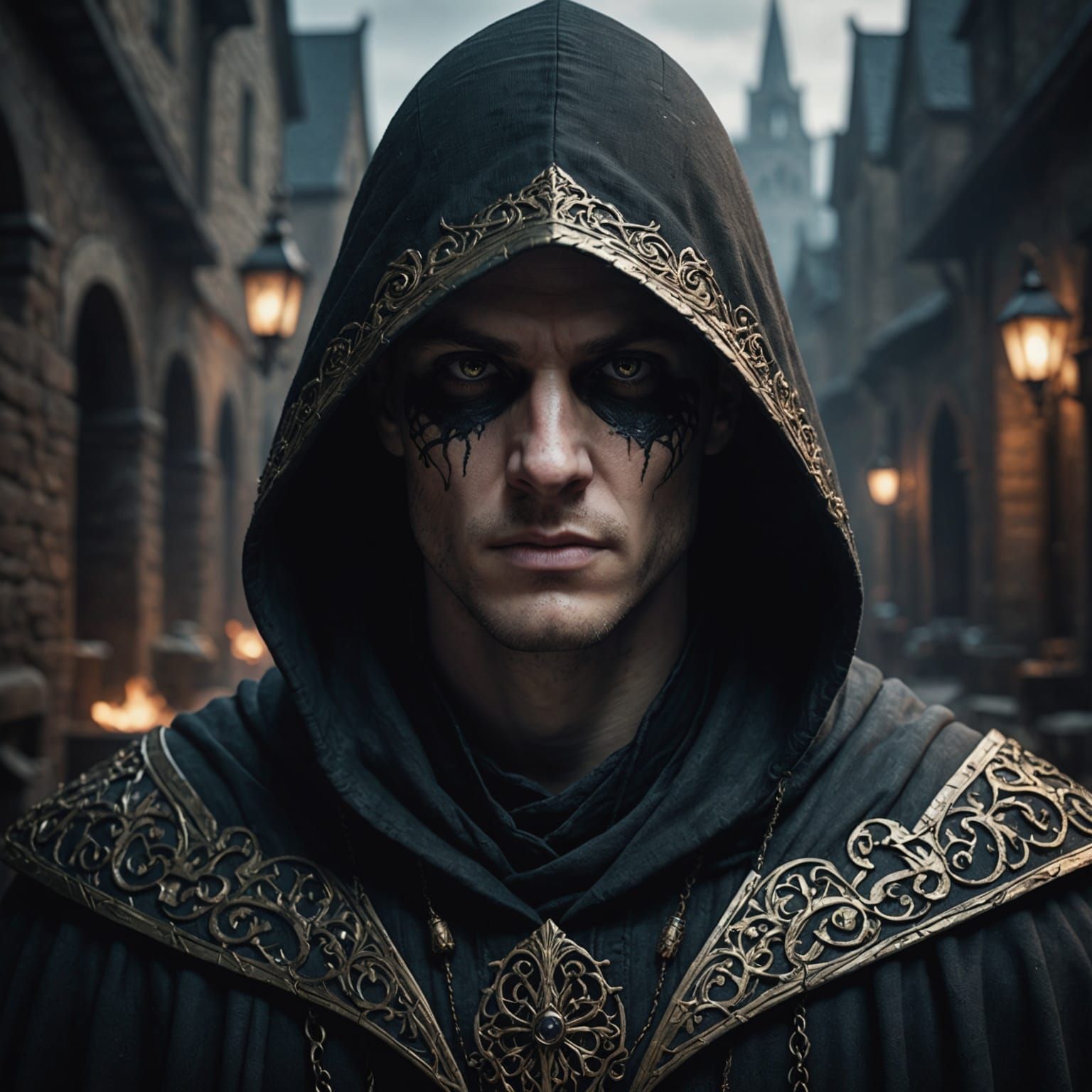 Shadowy Hooded Figure: Detailed Fantasy Concept Art