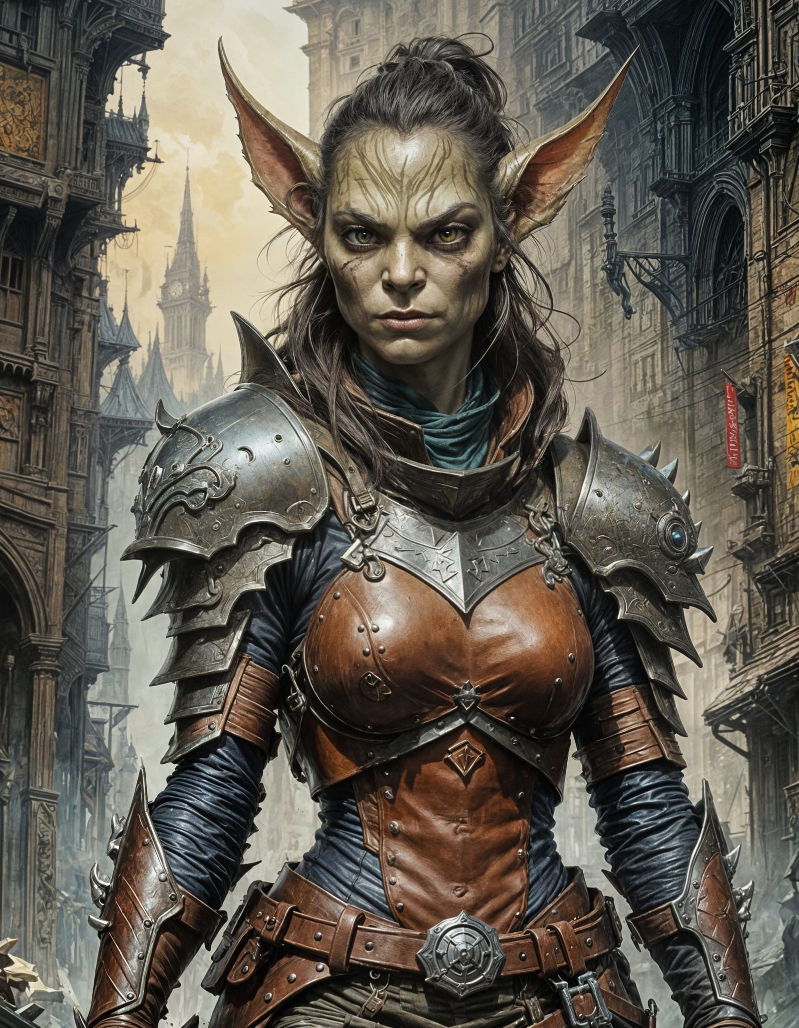 Female Goblin Beauty in Crayon Caricature Style