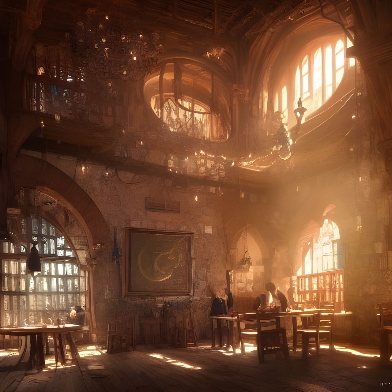 Lively Medieval Tavern Interior in Detailed Digital Painting