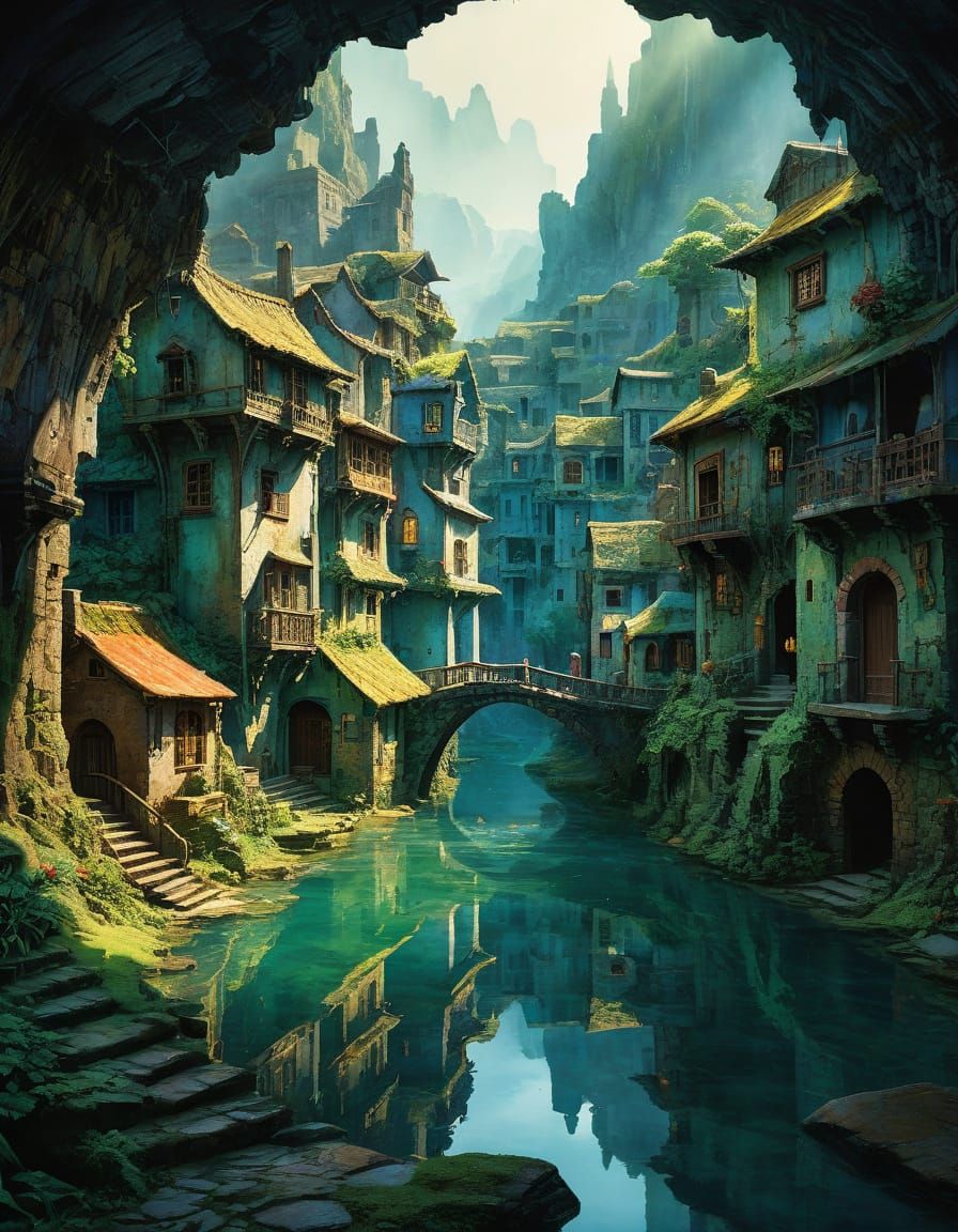 Lost Underground City in Watercolour Style