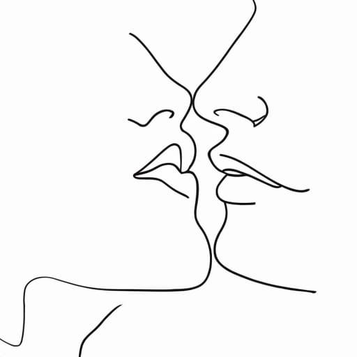 Minimalist Kiss in Picasso Style Silhouette