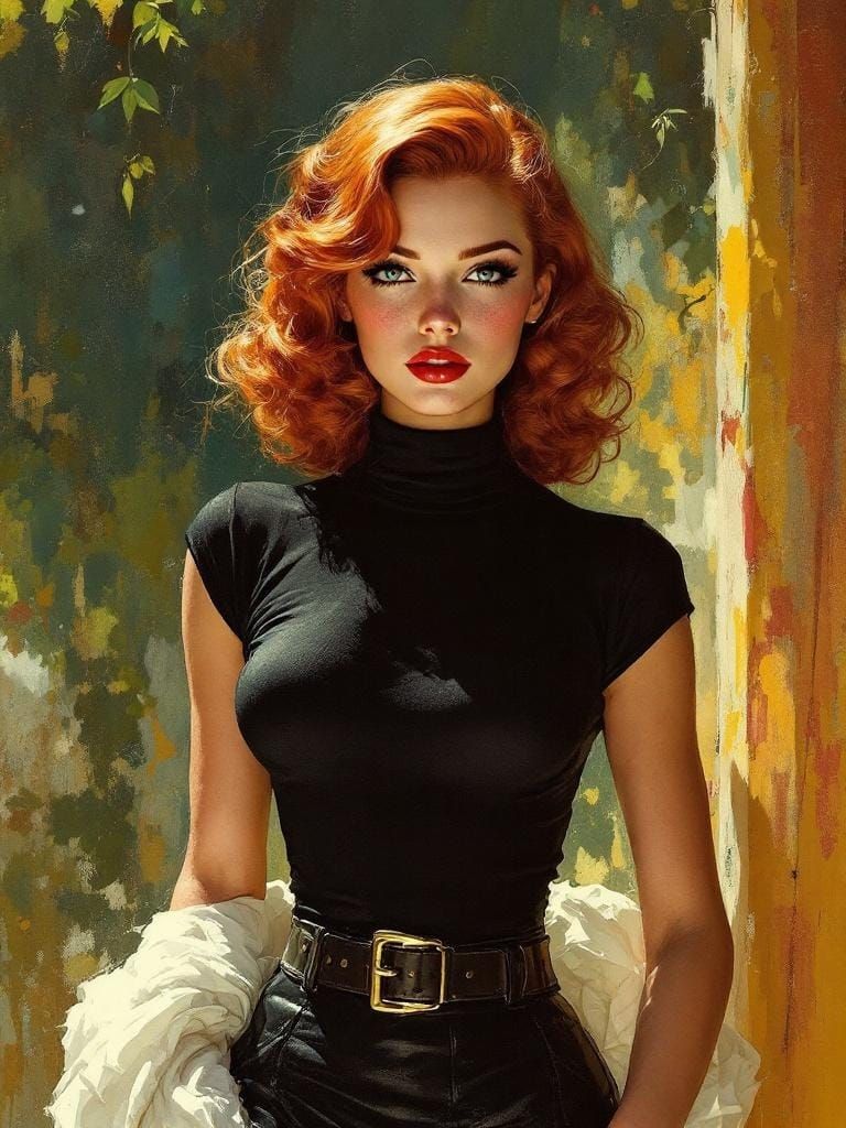 1950s Pin-Up Portrait in Impressionist Style