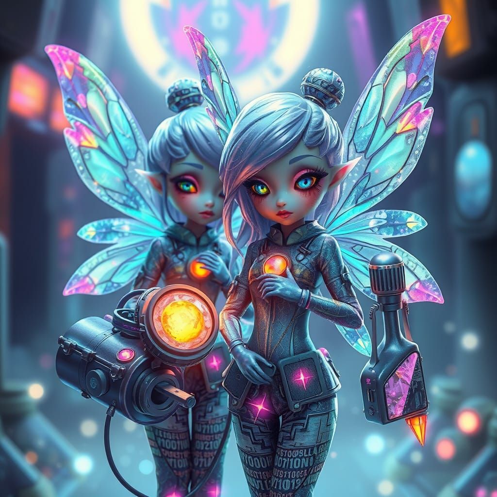 Whimsical Gemstone Fairies in Cyberpunk Surgeon's Attire