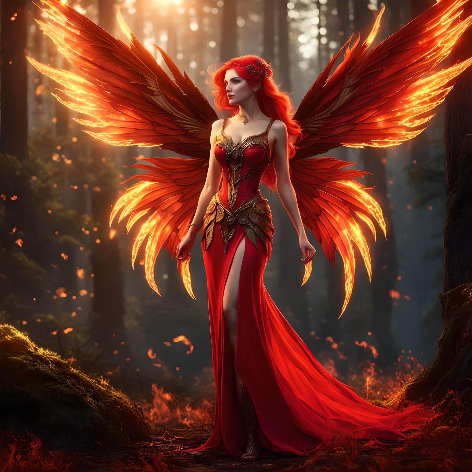 Beautiful Fire Fairy with Flame Wings