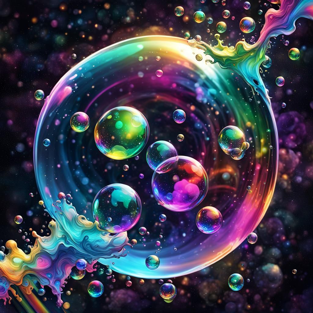 Iridescent Soap Bubbles in Space: Abstract Graffiti Art