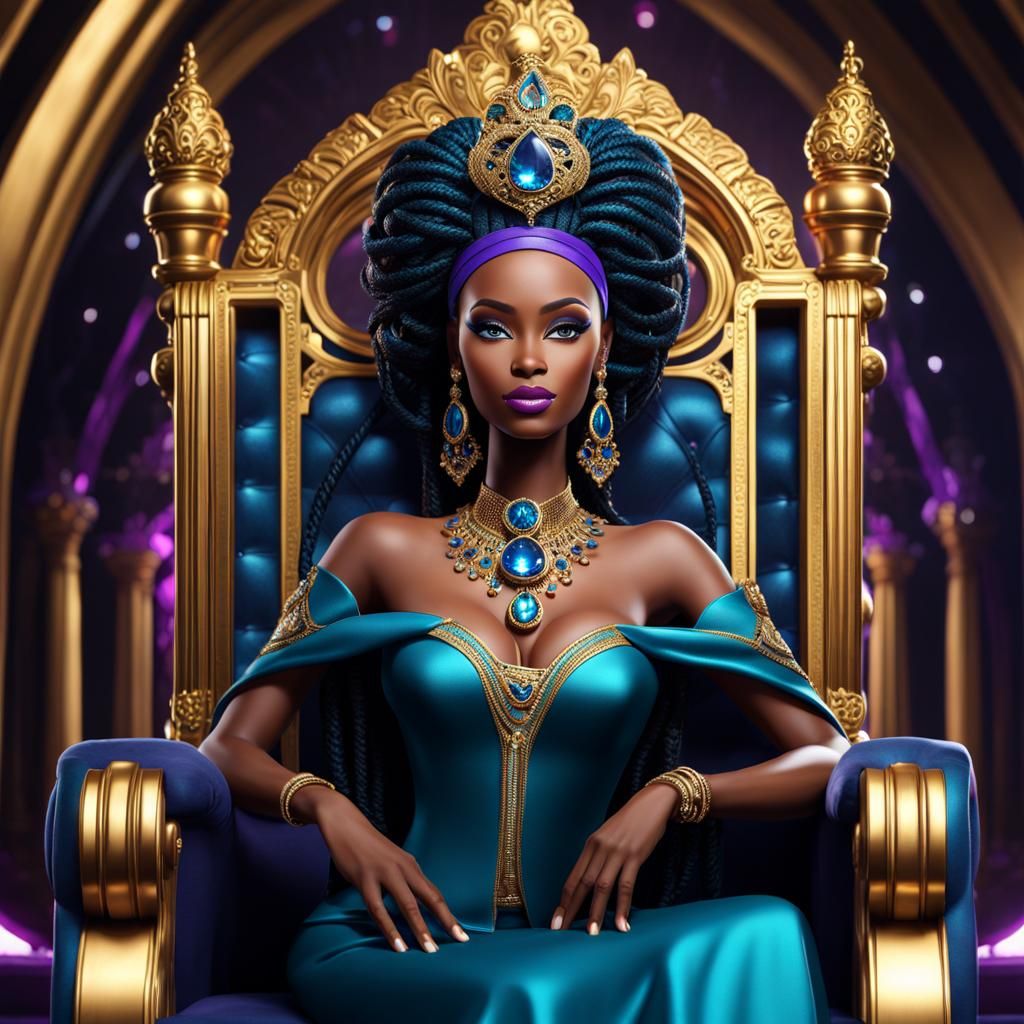 Black Barbie Queen on Jeweled Throne, Matte Painting