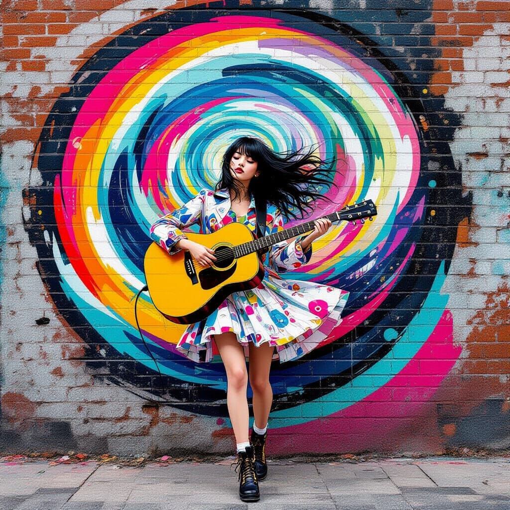 Shoegaze Musician Mural in Urban Pop Art Style