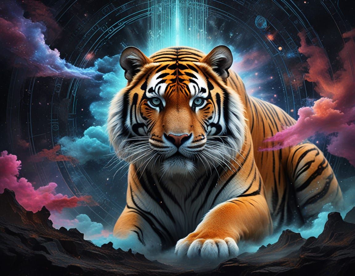 Celestial Tiger in Cosmic Hologram