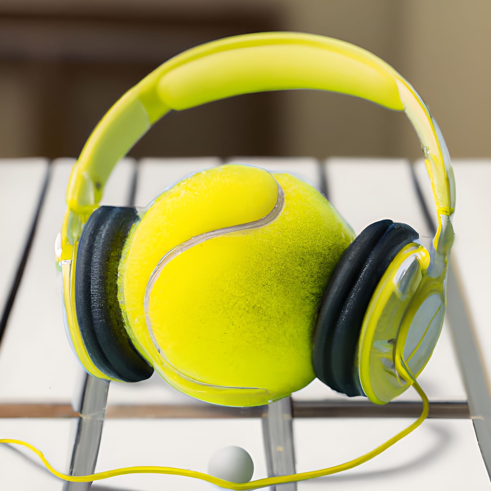 Tennis Ball Headphones on Desk: Creative Concept
