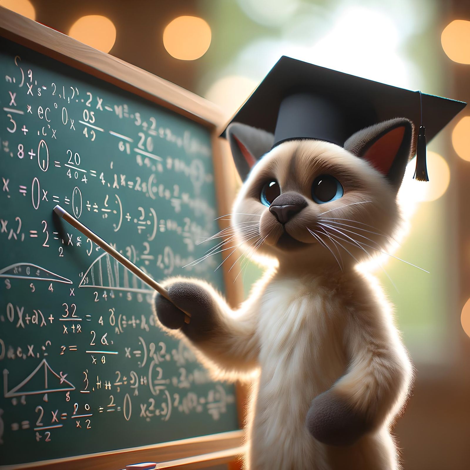 Siamese Cat Math Teacher with Graduation Cap
