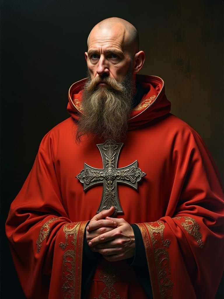 Stern Inquisitor in Cardinal Robes as Baroque Painting