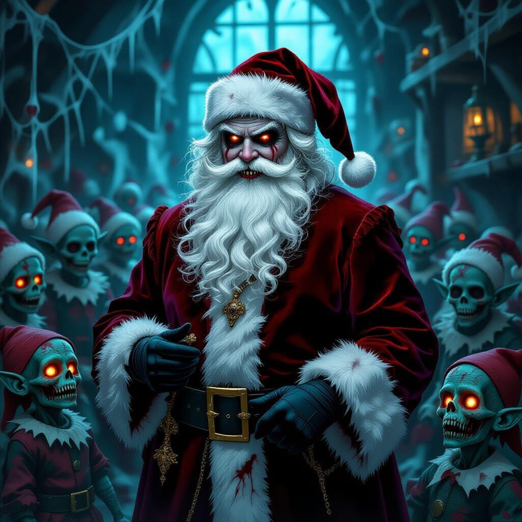 Gothic Santa with Zombie Elves in Dark Fantasy Style