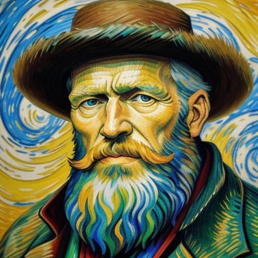 Bearded Man Rides Paint Tube in Impressionist Style