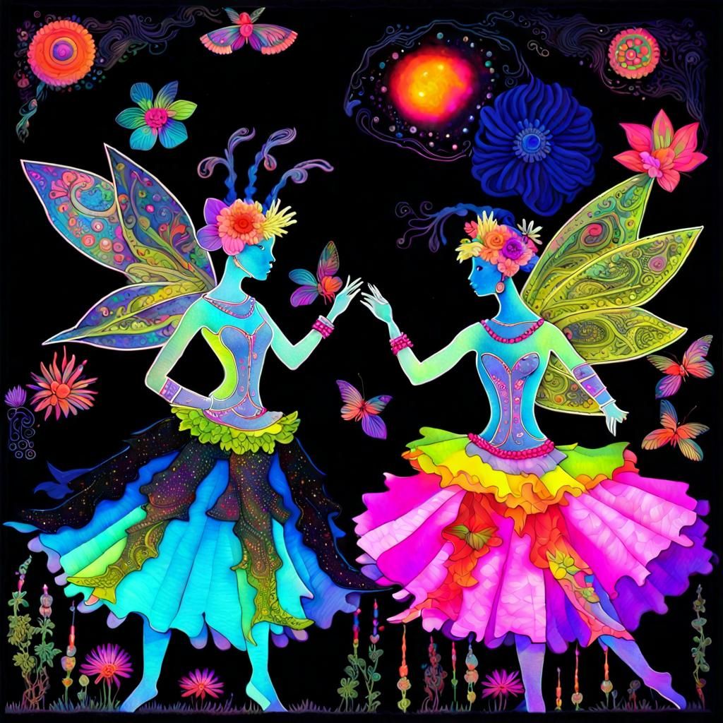 Fae Dancers in a Blacklight Collage
