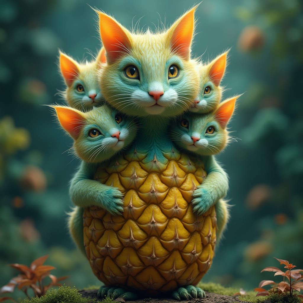 Whimsical Feline Creature in a Dreamlike Realm