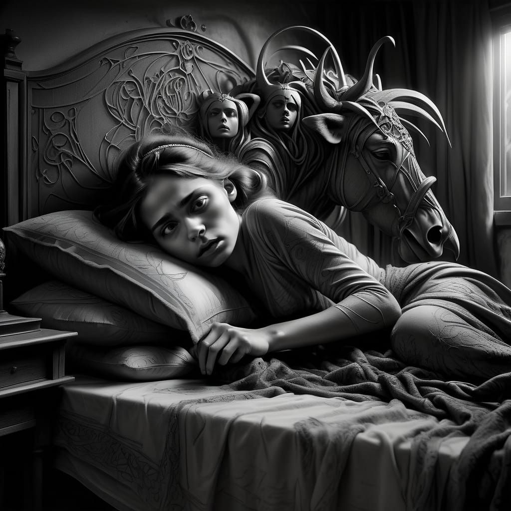 Princess in Enchanted Slumber, Witnessed by Mysterious Women