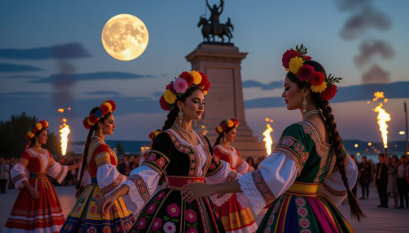 Roma Women Dancing Under Moonlight, Digital Art