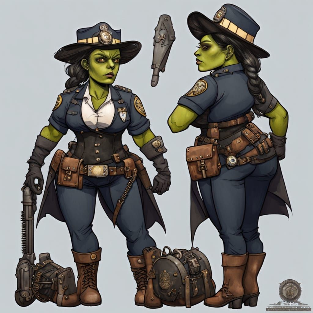 Steampunk Orc Female Police Officer