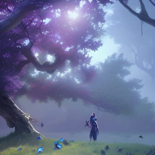 Knight Under Tree: Hyperdetailed Art Nouveau Concept