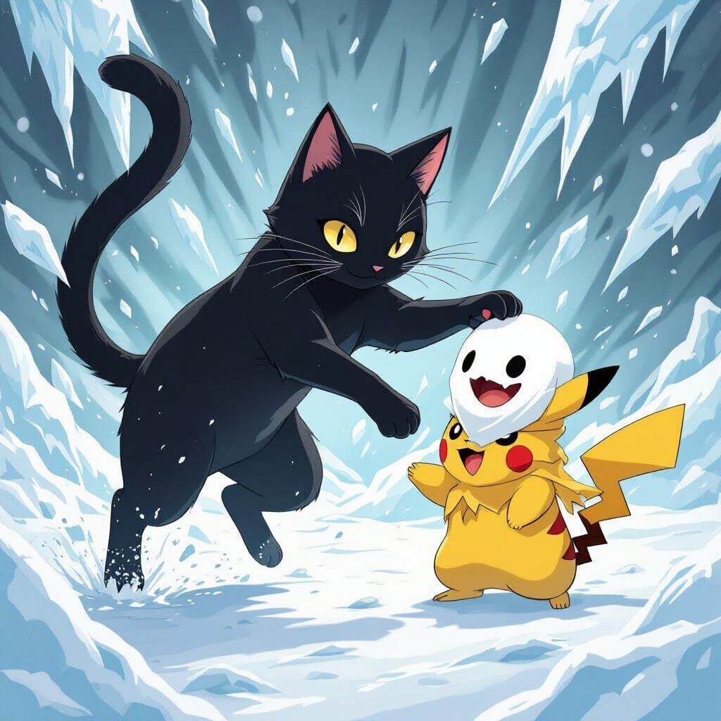 Goddess, Cat, and Ghost in Anime Style