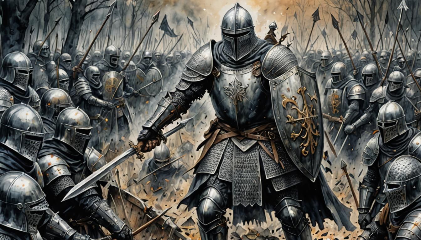 Grimdark Knight Protecting from Skeleton Army