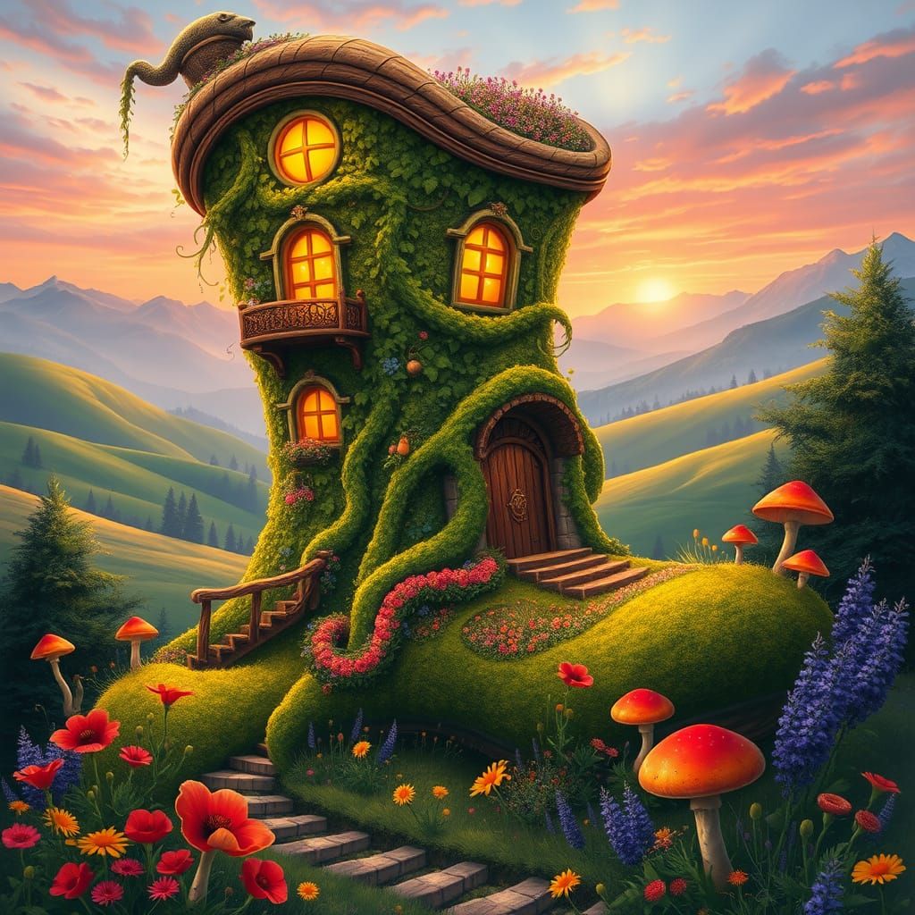 Enchanted Boot House in a Whimsical Valley