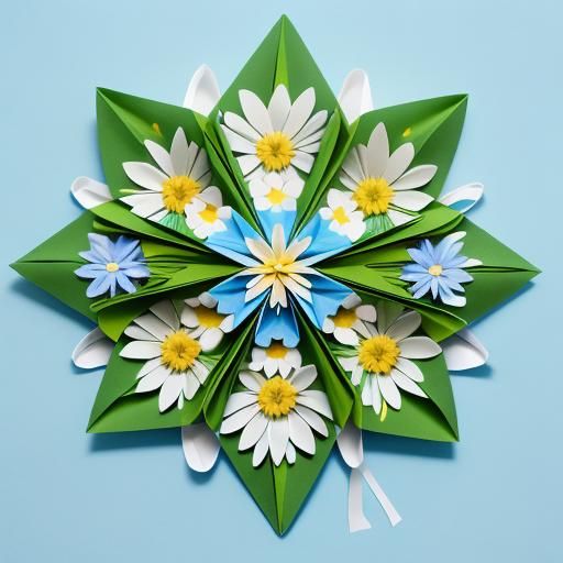 Easter Cross with Flowers in Origami Style