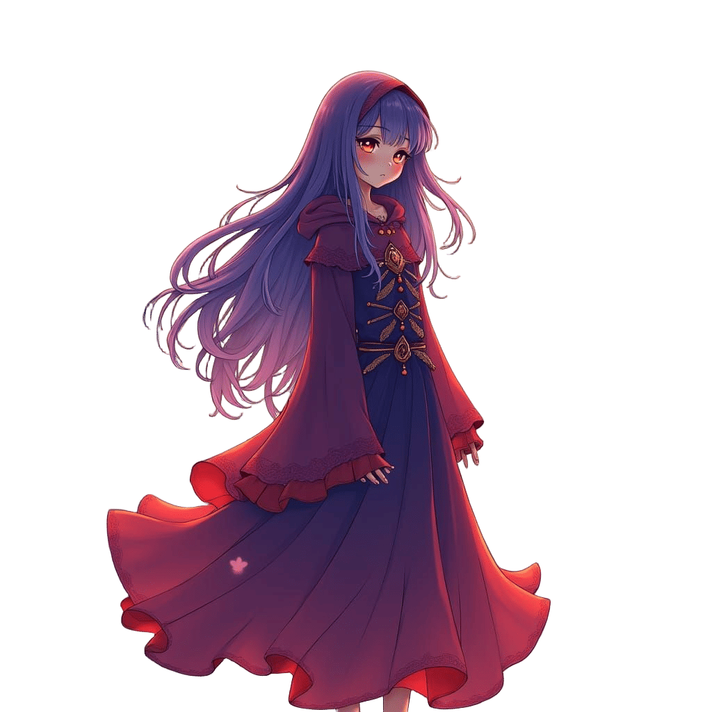 Anime Girl with Purple Hair in Magical Forest