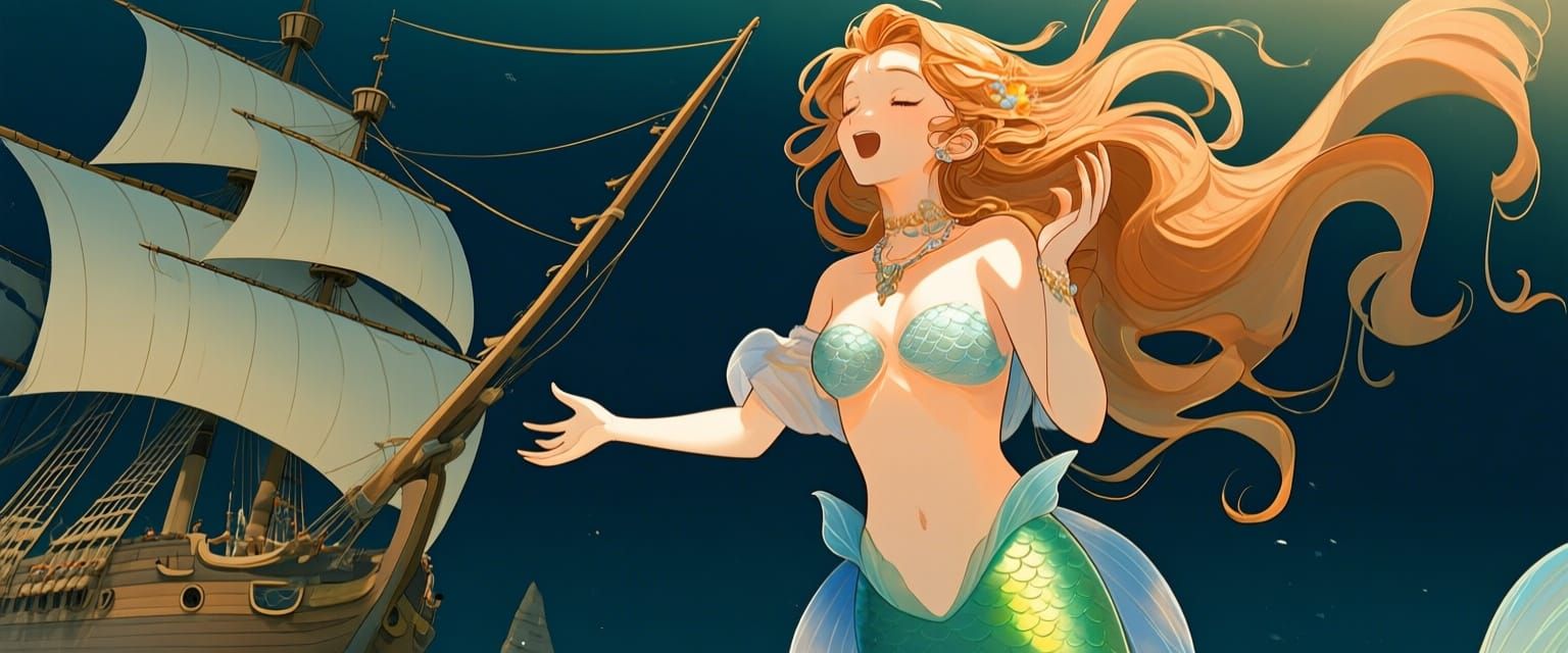 Beautiful Mermaid Sings to Sailors in Dreamlike Watercolour ...