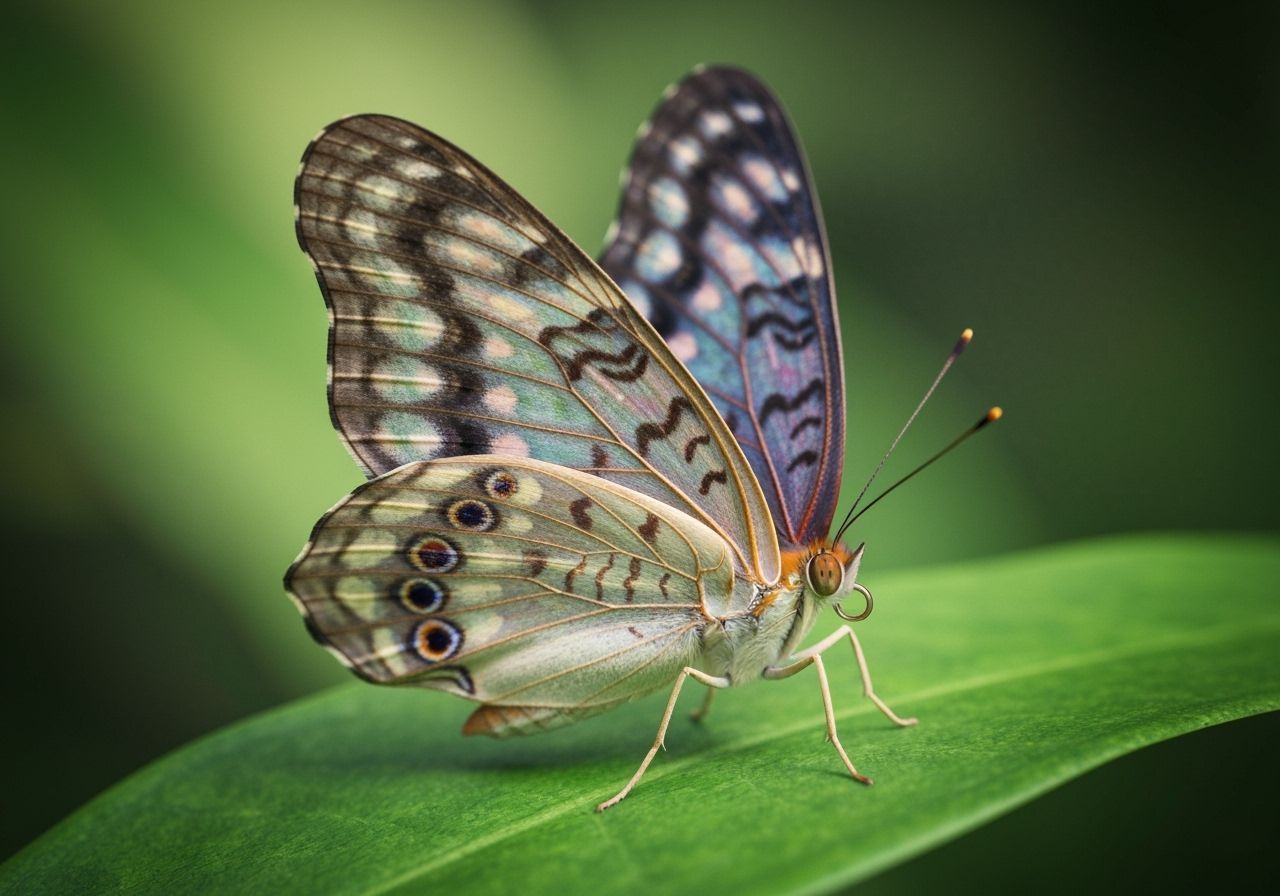 Hyperrealistic Butterfly on Leaf in Natural Light