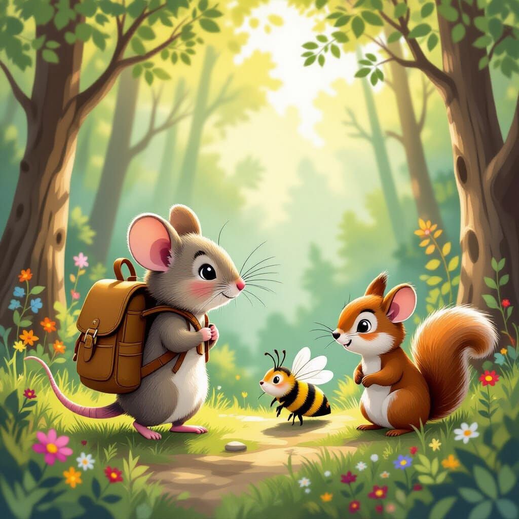Mouse Adventure in Whimsical Forest Style