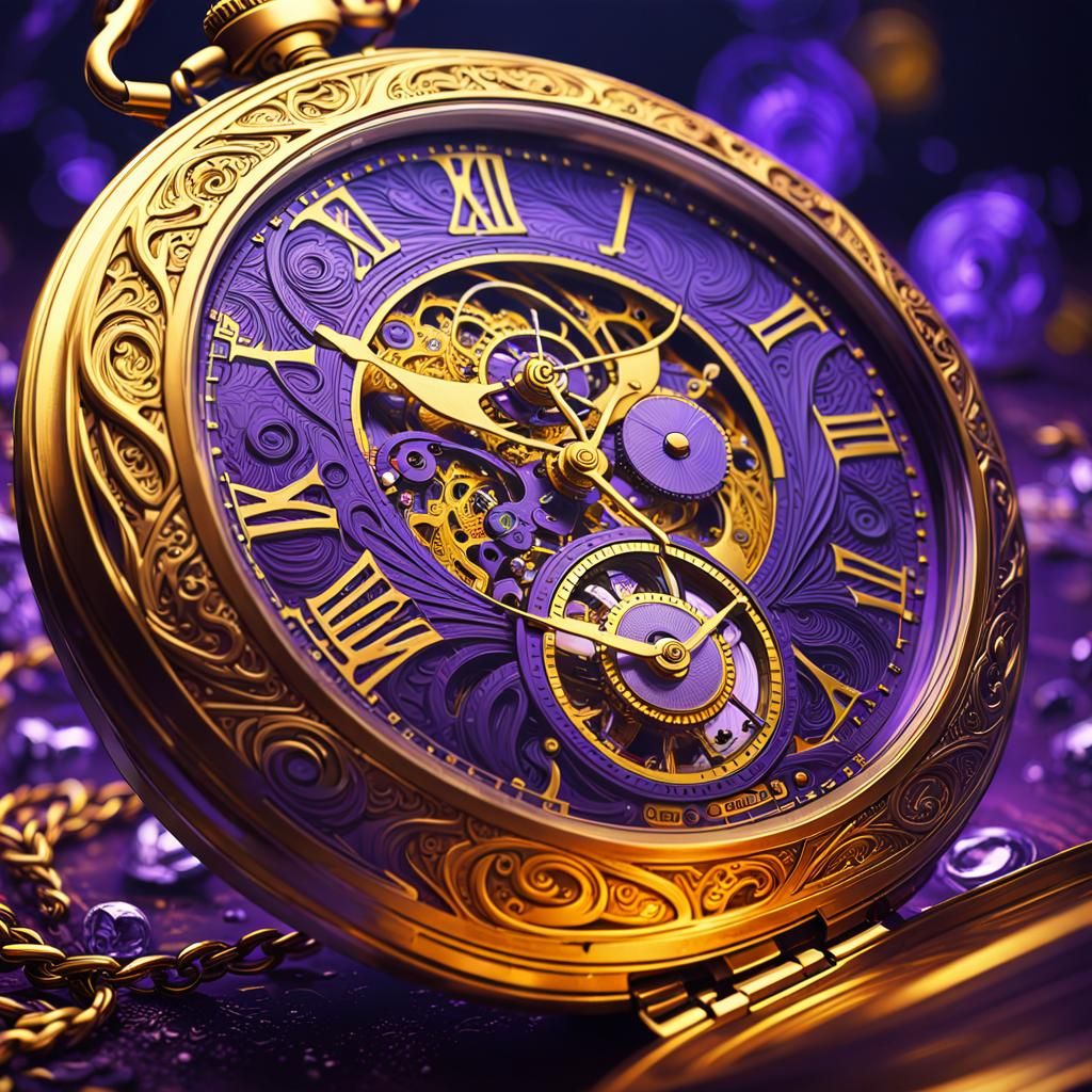 Pocket Watch Illustration with Swirling Energy in Art Nouvea...