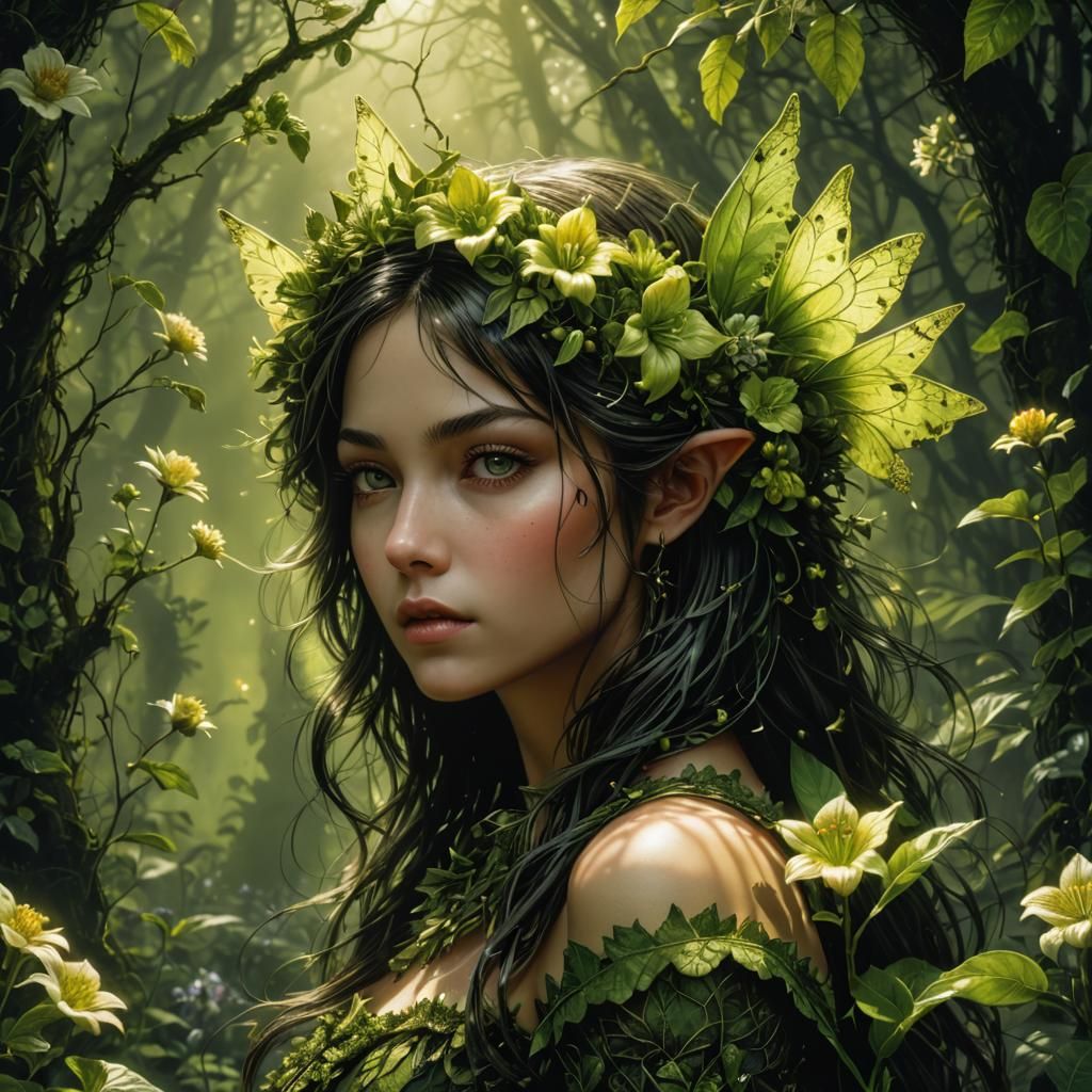 Luminous Flower Fairy Portrait in Leonardo da Vinci Style