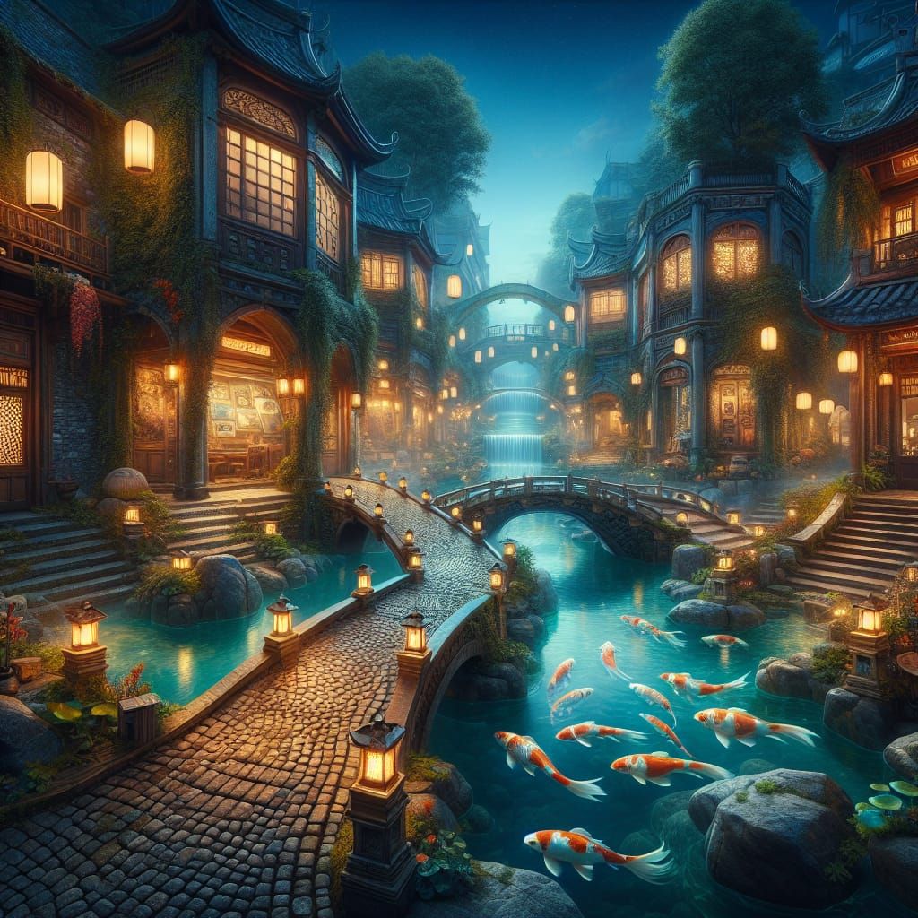 Enchanted Lantern Pathway: A Matte Painting in 8K