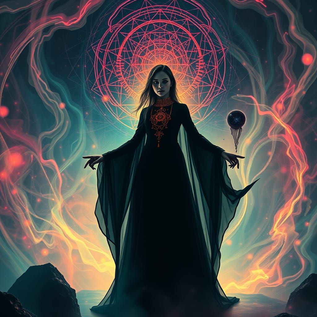 Mystical Woman Amidst Ethereal Lights