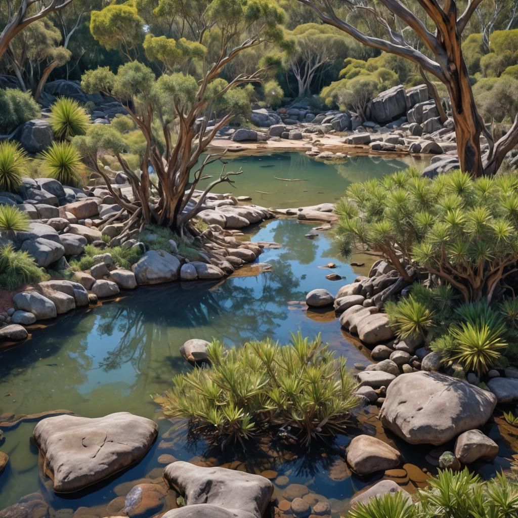 Impressionist Eucalyptus Grove with Rock Pools