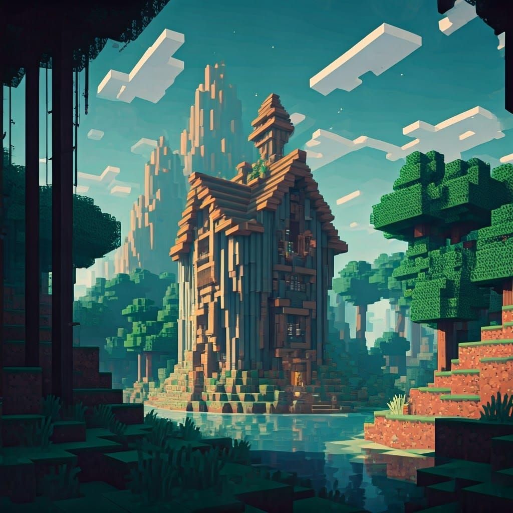 Blocky Pixel Art Landscape Inspired by Retro Video Games